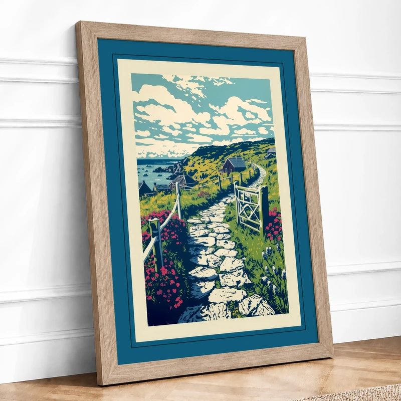 Countryside Path Vintage Framed Wall Art Print A1 Oak