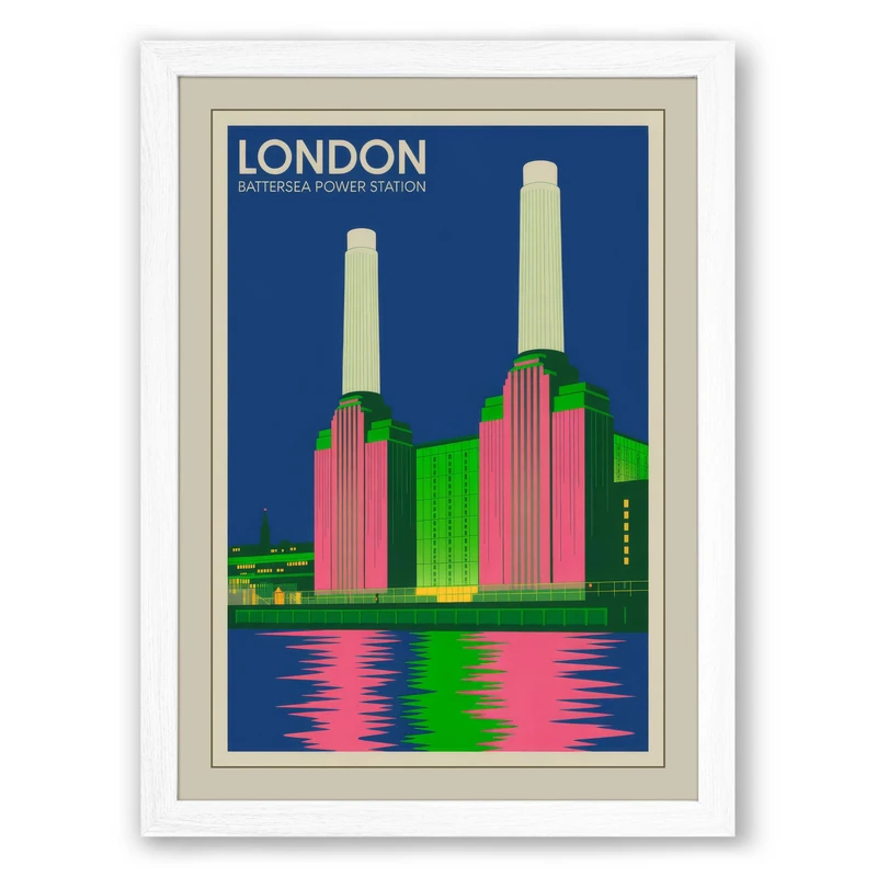 Postcard from Vintage London Art Deco Framed Wall Art Print A1 (84.1×59.4cm) White, Wall Decor for Living Room, Bedroom, Office & Home, Ready to Hang, Art Gift