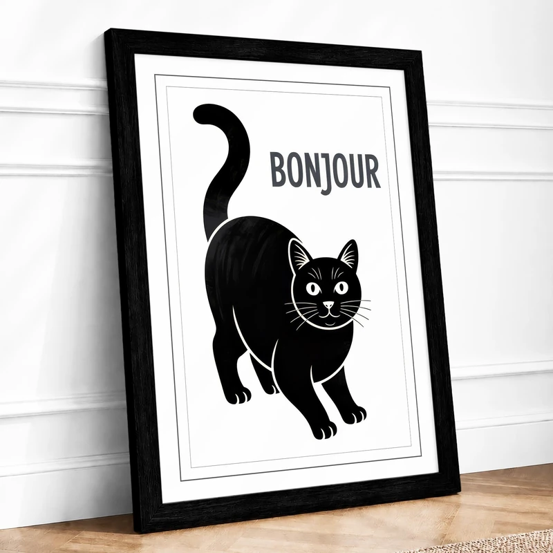 Bonjour Two Typography Framed Wall Art Print A1 (84.1×59.4cm) Black, Wall Decor for Living Room, Bedroom, Office & Home, Ready to Hang, Art Gift - Image 1