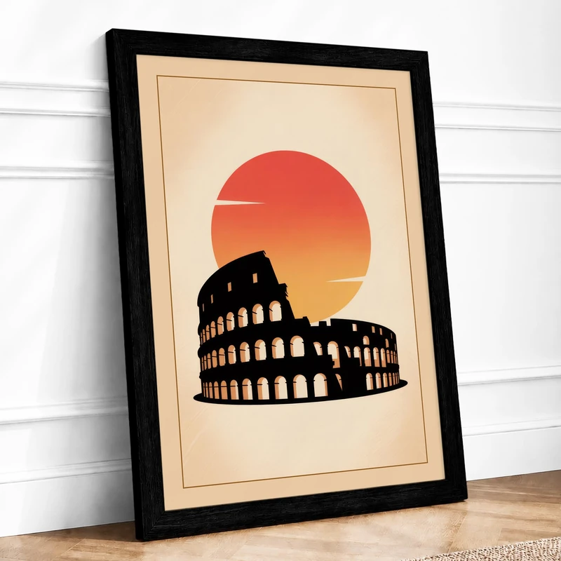 Colosseum at Sunset Vintage Framed Wall Art Print A1 (84.1×59.4cm) Black, Wall Decor for Living Room, Bedroom, Office & Home, Ready to Hang, Art Gift - Image 1