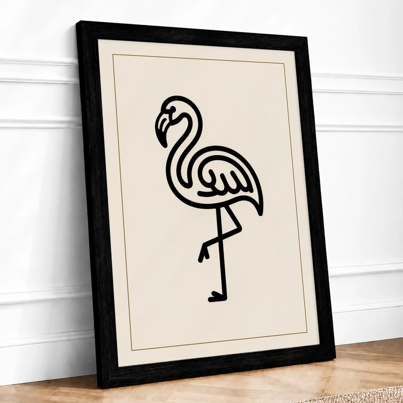 Geometric Flamingo Minimalist Framed Wall Art Print A1 (84.1×59.4cm) Black, Wall Decor for Living Room, Bedroom, Office & Home, Ready to Hang, Art Gift