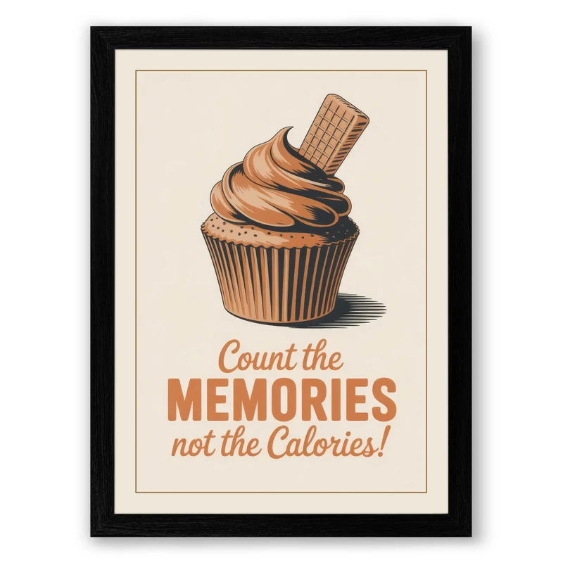 Cupcake Memories Typography Framed Wall Art Print A1 (84.1×59.4cm) Black, Wall Decor for Living Room, Bedroom, Office & Home, Ready to Hang, Art Gift