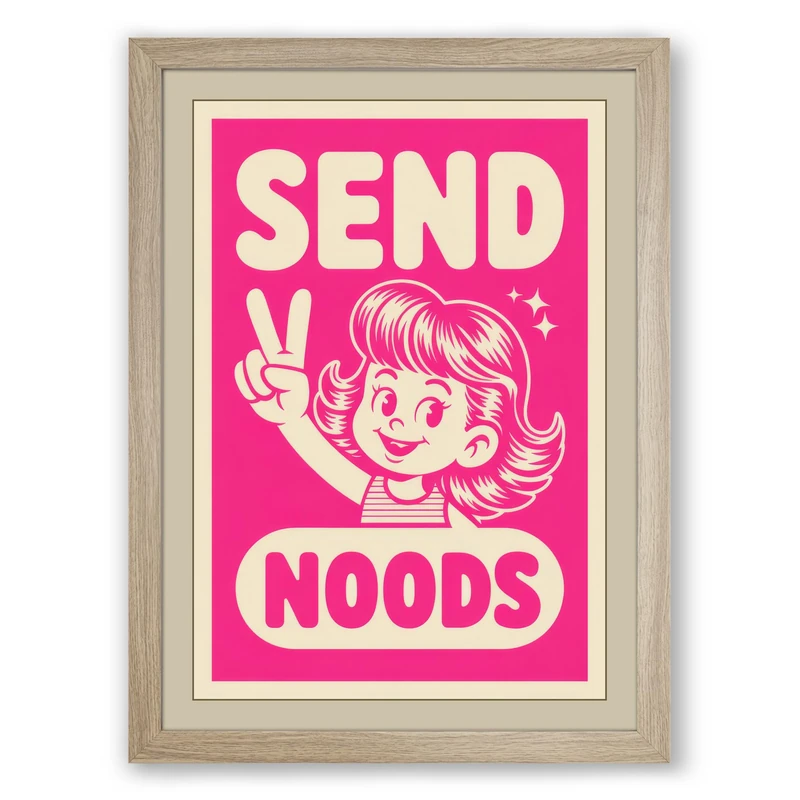 Send Noods Retro Framed Wall Art Print A1 (84.1×59.4cm) Oak, Wall Decor for Living Room, Bedroom, Office & Home, Ready to Hang, Art Gift