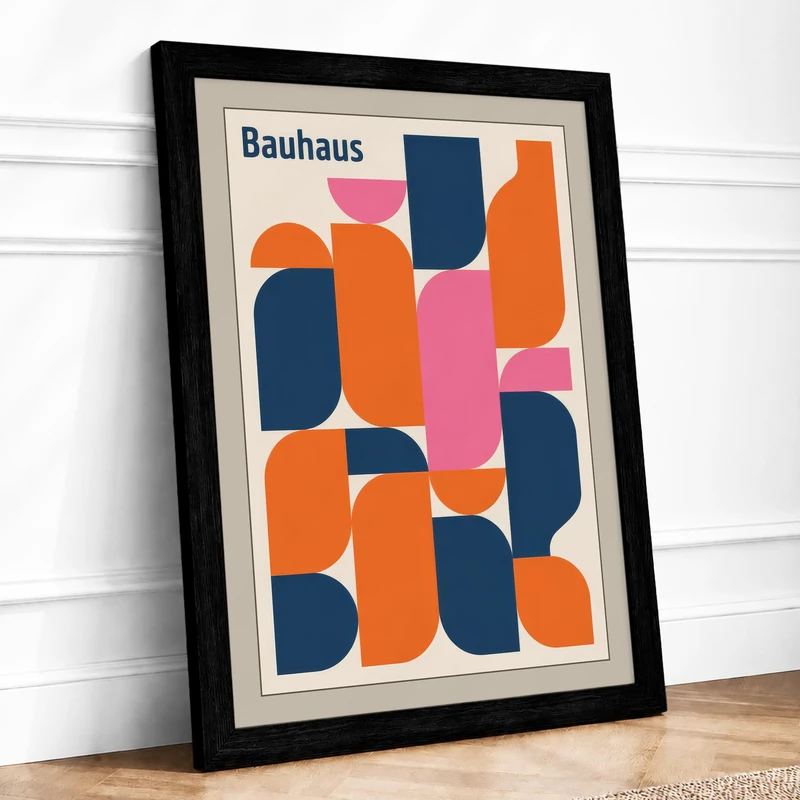 Bauhaus Geometry Geometric Framed Wall Art Print A1 Black