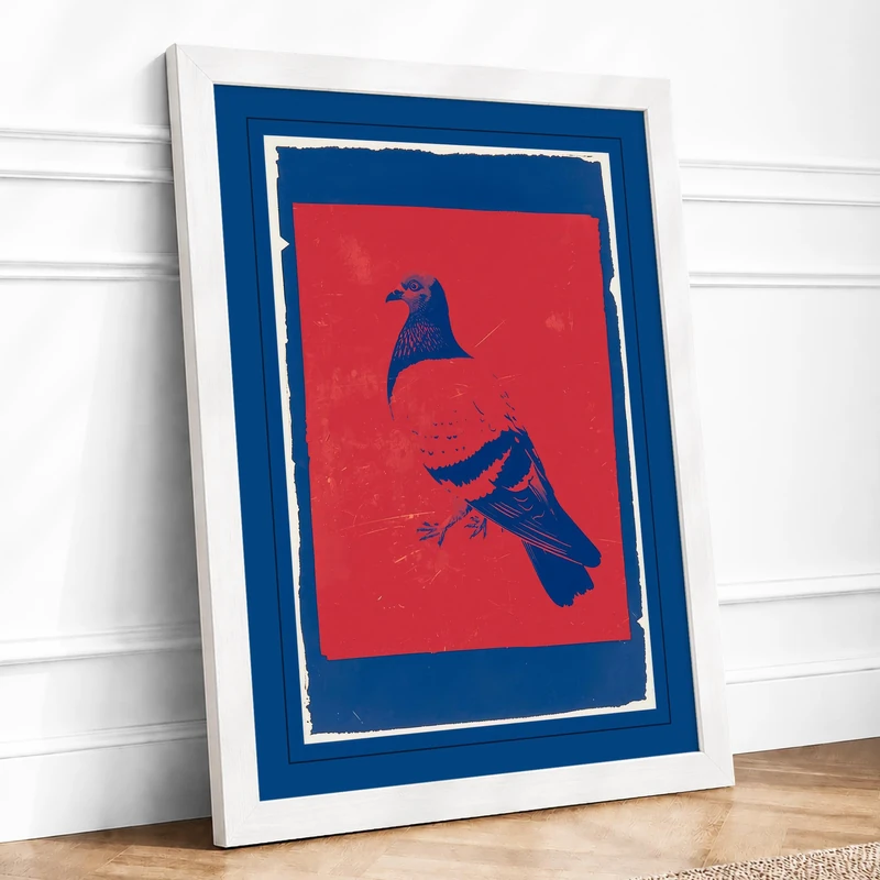 Two Birds in Profile Geometric Framed Wall Art Print A1 (84.1×59.4cm) White, Wall Decor for Living Room, Bedroom, Office & Home, Ready to Hang, Art Gift - Image 1