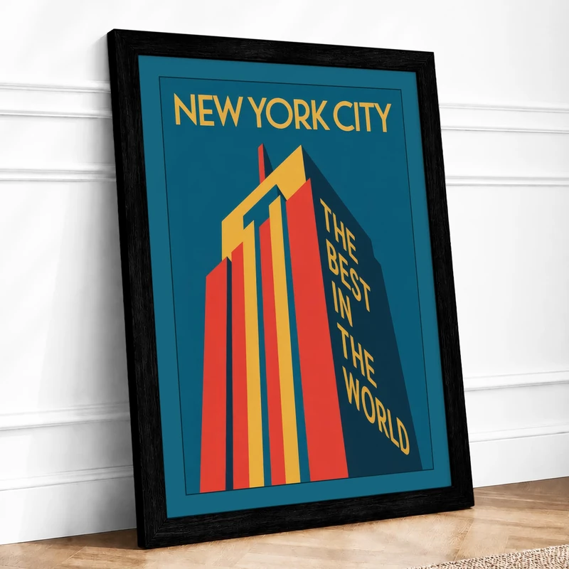 Postcard from New York Art Deco Framed Wall Art Print A1 (84.1×59.4cm) Black, Wall Decor for Living Room, Bedroom, Office & Home, Ready to Hang, Art Gift - Image 1