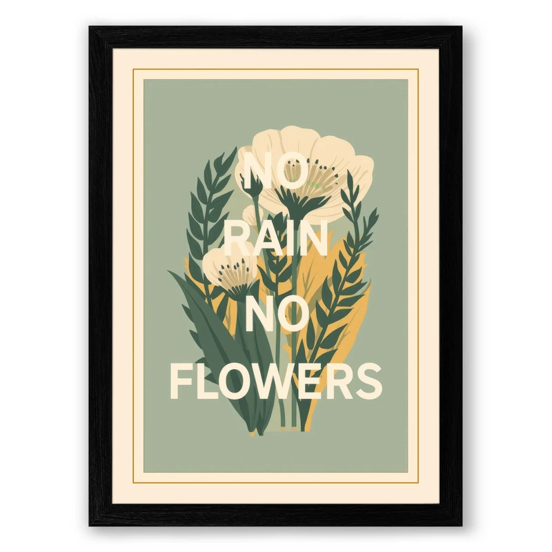 No Flowers Botanical Framed Wall Art Print A1 (84.1×59.4cm) Black, Wall Decor for Living Room, Bedroom, Office & Home, Ready to Hang, Art Gift - Image 1