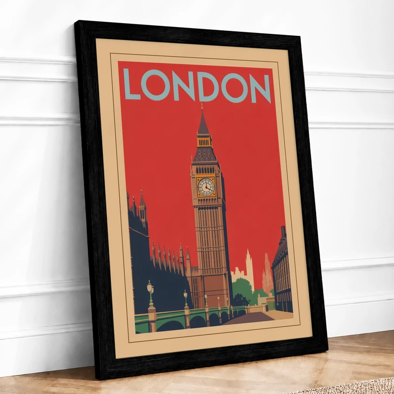 Postcard from London Vintage Framed Wall Art Print A1 (84.1×59.4cm) Black, Wall Decor for Living Room, Bedroom, Office & Home, Ready to Hang, Art Gift