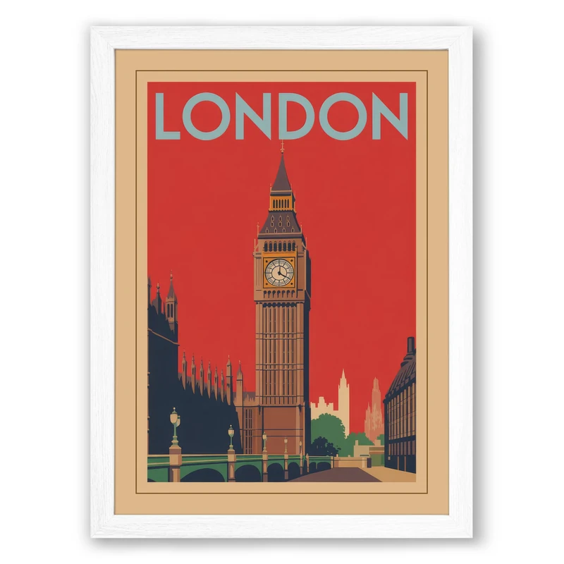 Postcard from London Vintage Framed Wall Art Print A1 (84.1×59.4cm) White, Wall Decor for Living Room, Bedroom, Office & Home, Ready to Hang, Art Gift