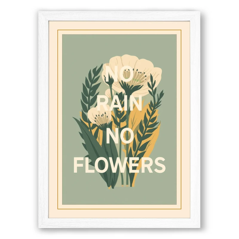 No Flowers Botanical Framed Wall Art Print A1 (84.1×59.4cm) White, Wall Decor for Living Room, Bedroom, Office & Home, Ready to Hang, Art Gift