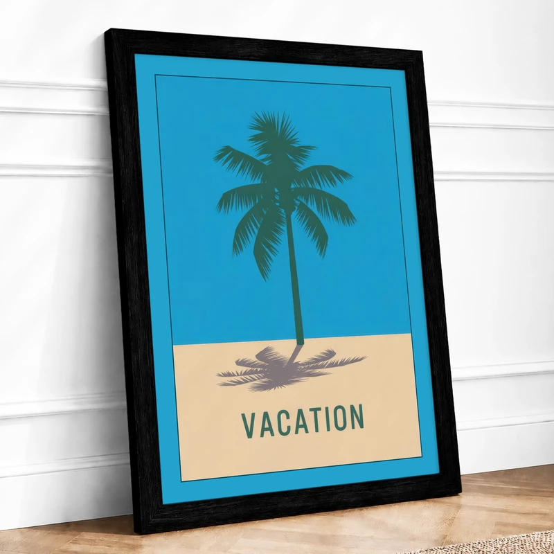 Palm Tree Vacation Tropical Framed Wall Art Print A1 (84.1×59.4cm) Black, Wall Decor for Living Room, Bedroom, Office & Home, Ready to Hang, Art Gift