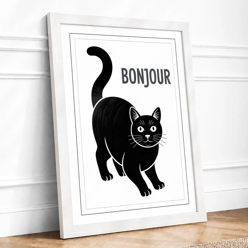 Bonjour Two Typography Framed Wall Art Print A1 (84.1×59.4cm) White, Wall Decor for Living Room, Bedroom, Office & Home, Ready to Hang, Art Gift - Image 1