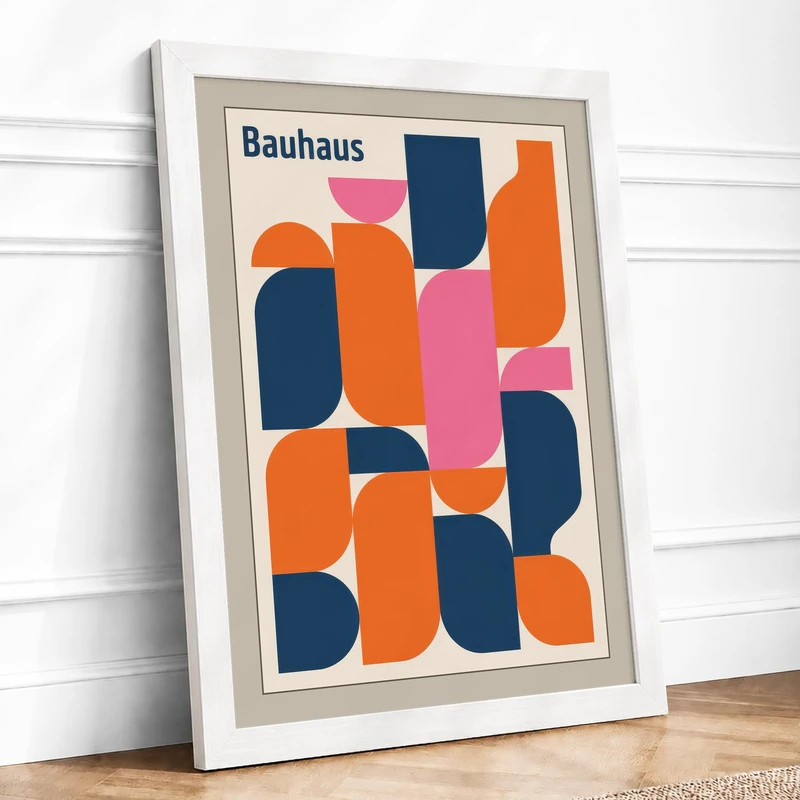 Bauhaus Geometry Geometric Framed Wall Art Print A1 White