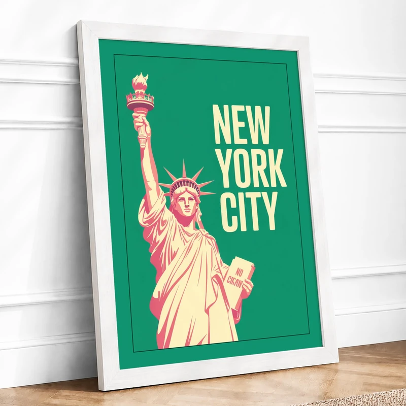 Postcard from New York Vintage Framed Wall Art Print A1 (84.1×59.4cm) White, Wall Decor for Living Room, Bedroom, Office & Home, Ready to Hang, Art Gift - Image 1
