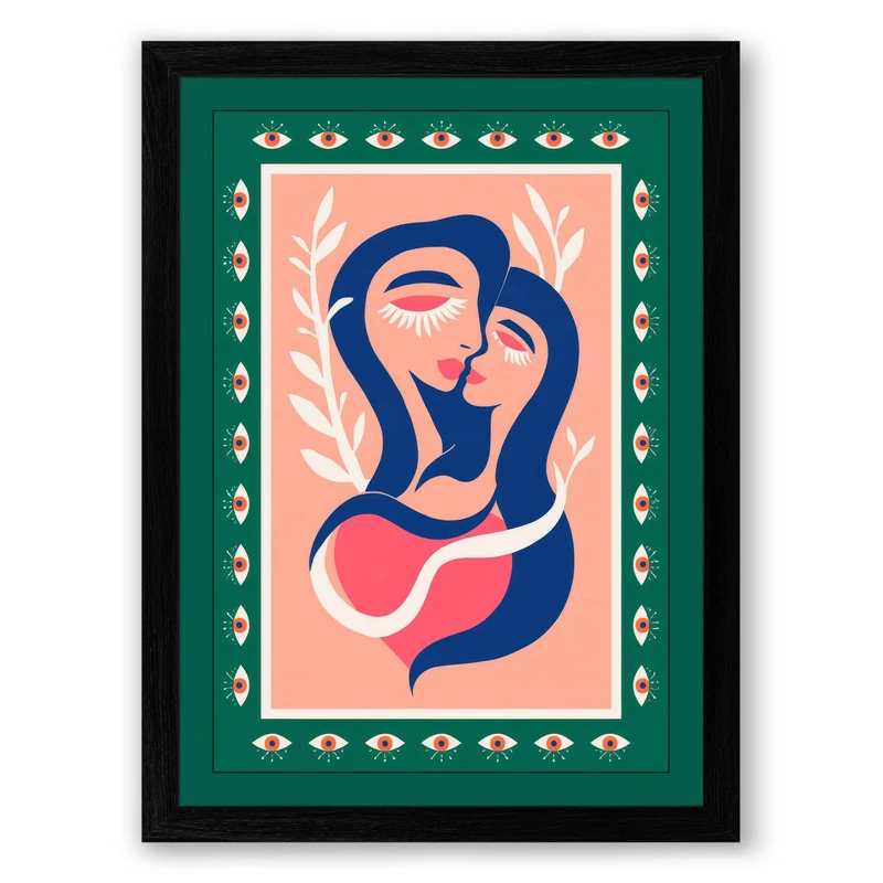 Woman With Fruit Modern Framed Wall Art Print A1 (84.1×59.4cm) Black, Wall Decor for Living Room, Bedroom, Office & Home, Ready to Hang, Art Gift