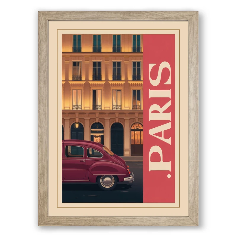 Postcard from Paris Vintage Framed Wall Art Print A1 (84.1×59.4cm) Oak, Wall Decor for Living Room, Bedroom, Office & Home, Ready to Hang, Art Gift - Image 1