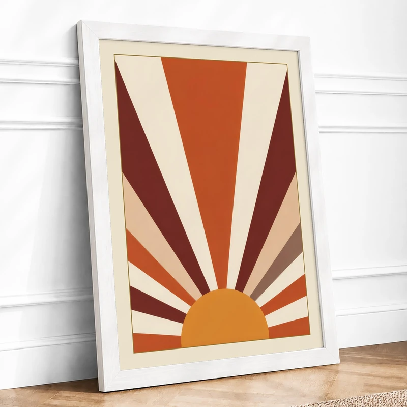Sun Rays Rising Retro Framed Wall Art Print A1 (84.1×59.4cm) White, Wall Decor for Living Room, Bedroom, Office & Home, Ready to Hang, Art Gift
