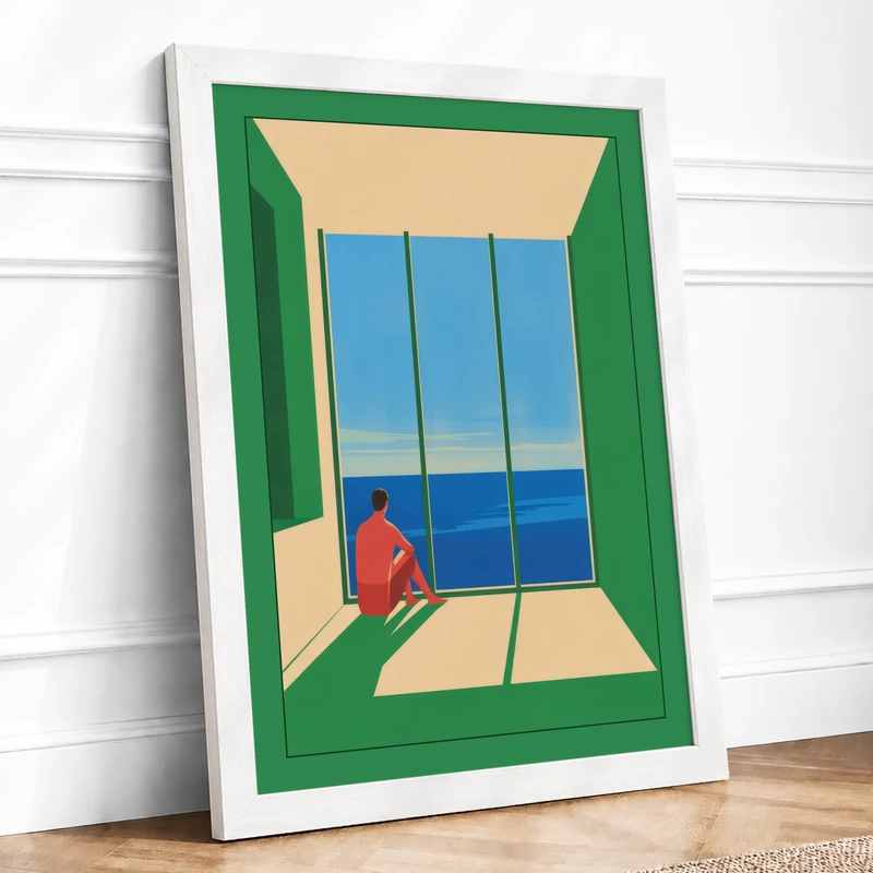 Window to the Sea Minimalist Framed Wall Art Print A1 (84.1×59.4cm) White, Wall Decor for Living Room, Bedroom, Office & Home, Ready to Hang, Art Gift - Image 1
