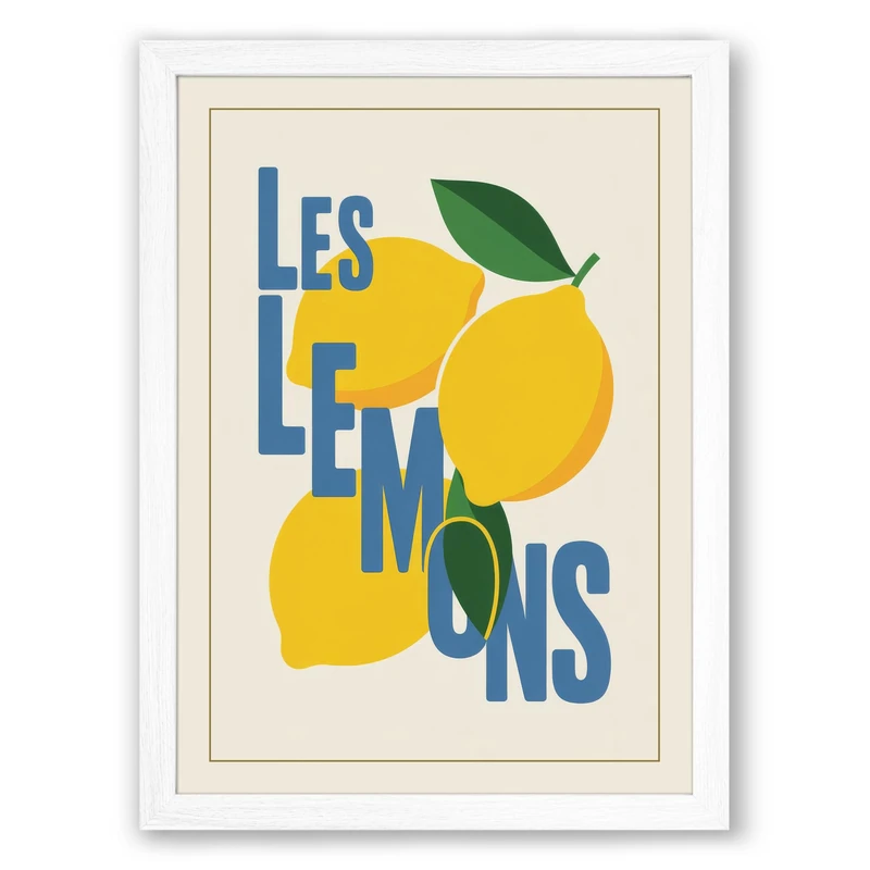 Les Lemons Retro Framed Wall Art Print A1 (84.1×59.4cm) White, Wall Decor for Living Room, Bedroom, Office & Home, Ready to Hang, Art Gift