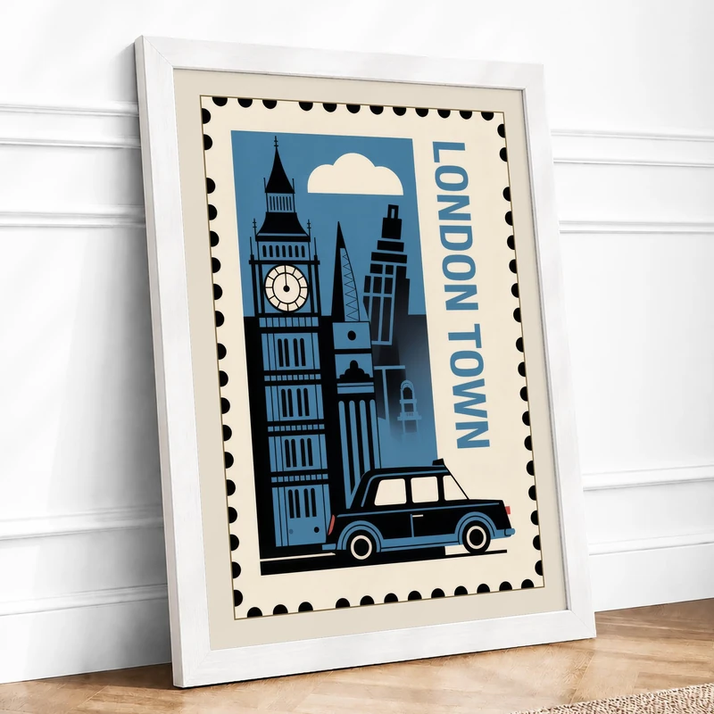 Postcard from London Vintage Framed Wall Art Print A1 (84.1×59.4cm) White, Wall Decor for Living Room, Bedroom, Office & Home, Ready to Hang, Art Gift