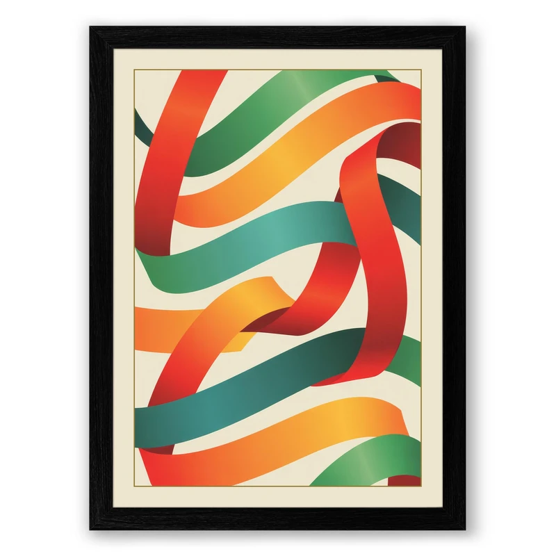 Ribbon Dance Geometric Framed Wall Art Print A1 (84.1×59.4cm) Black, Wall Decor for Living Room, Bedroom, Office & Home, Ready to Hang, Art Gift