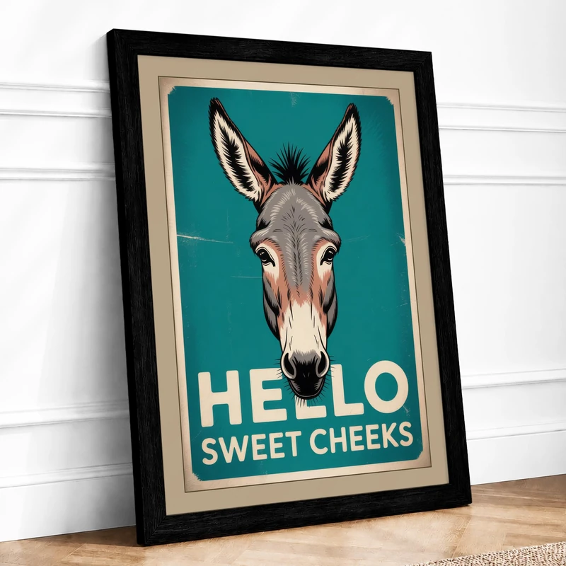Hello Sweet Cheeks Retro Framed Wall Art Print A1 Black