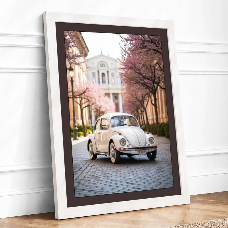 Beetle Among Cherry Blossoms Vintage Framed Wall Art Print A1 (84.1×59.4cm) White, Wall Decor for Living Room, Bedroom, Office & Home, Ready to Hang, Art Gift - Image 1