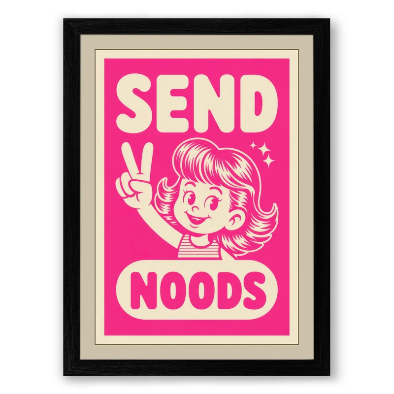 Send Noods Retro Framed Wall Art Print A1 (84.1×59.4cm) Black, Wall Decor for Living Room, Bedroom, Office & Home, Ready to Hang, Art Gift - Image 1