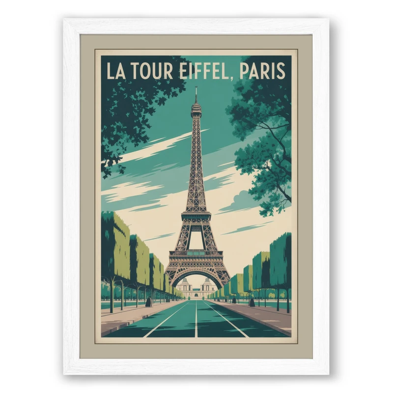 Postcard from Paris Vintage Framed Wall Art Print A1 (84.1×59.4cm) White, Wall Decor for Living Room, Bedroom, Office & Home, Ready to Hang, Art Gift