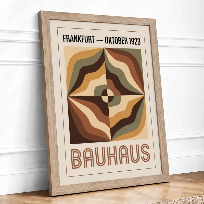 Bauhaus Frankfurt Geometric Framed Wall Art Print A1 Oak