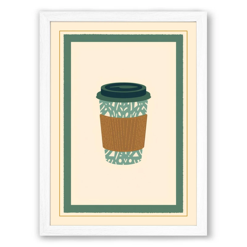 Coffee Cup Study Minimalist Framed Wall Art Print A1 (84.1×59.4cm) White, Wall Decor for Living Room, Bedroom, Office & Home, Ready to Hang, Art Gift - Image 1
