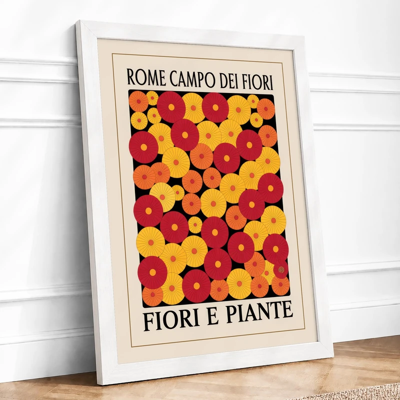 Campo dei Fiori Flowers Vintage Framed Wall Art Print A1 (84.1×59.4cm) White, Wall Decor for Living Room, Bedroom, Office & Home, Ready to Hang, Art Gift - Image 1