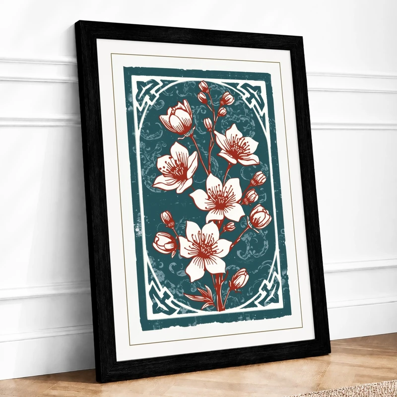 Flourish Botanical Framed Wall Art Print A1 (84.1×59.4cm) Black, Wall Decor for Living Room, Bedroom, Office & Home, Ready to Hang, Art Gift