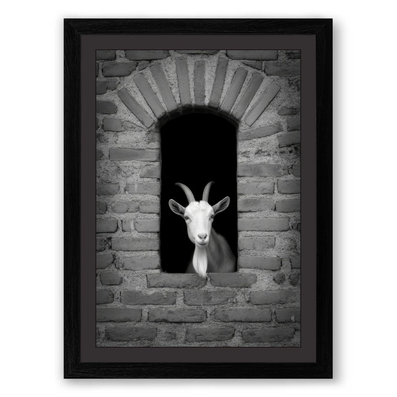 Goat in the Arch Modern Framed Wall Art Print A1 (84.1×59.4cm) Black, Wall Decor for Living Room, Bedroom, Office & Home, Ready to Hang, Art Gift