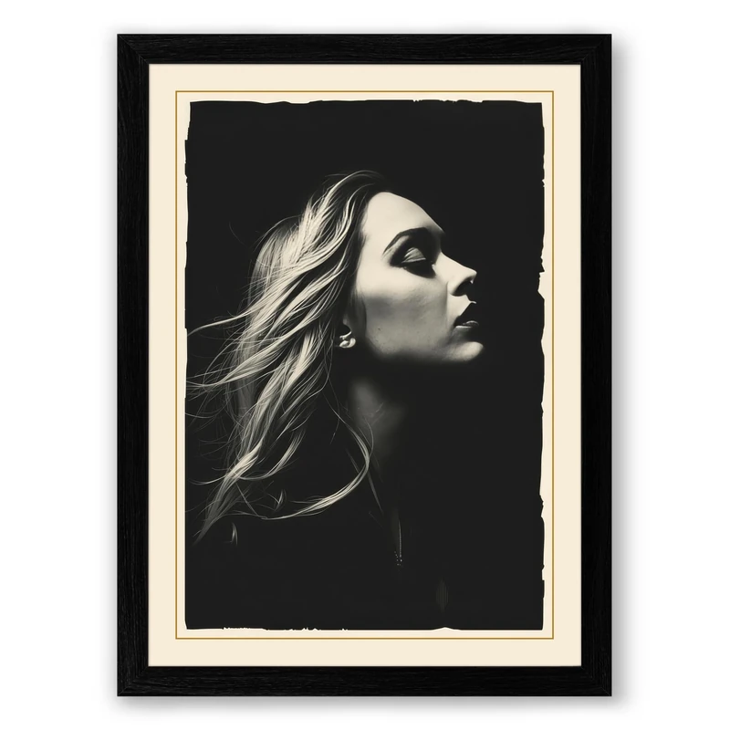 Portrait in Black and White Vintage Framed Wall Art Print A1 (84.1×59.4cm) Black, Wall Decor for Living Room, Bedroom, Office & Home, Ready to Hang, Art Gift