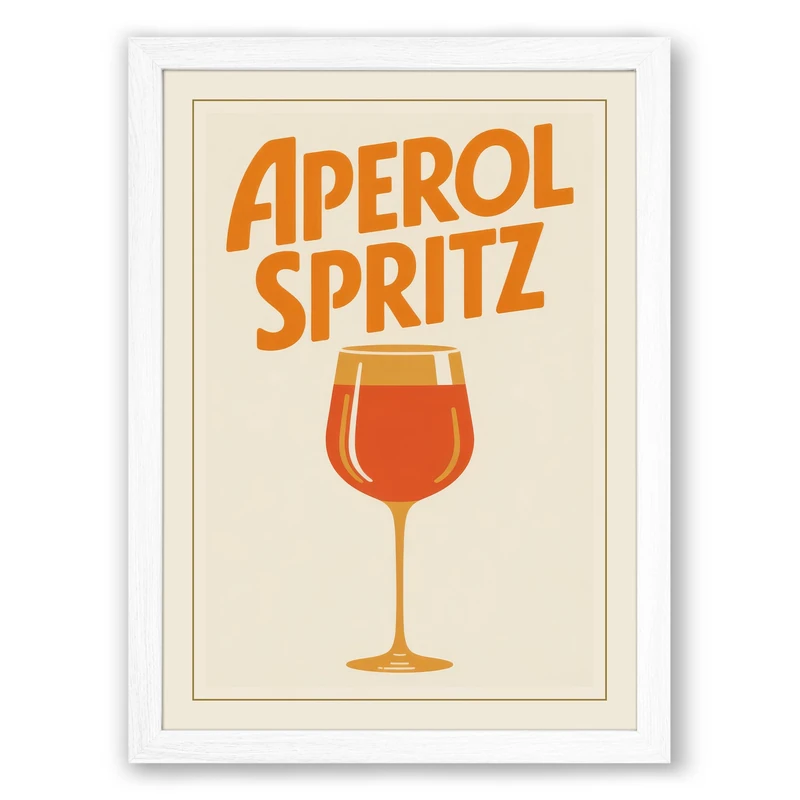 Aperol Spritz Vintage Retro Framed Wall Art Print A1 (84.1×59.4cm) White, Wall Decor for Living Room, Bedroom, Office & Home, Ready to Hang, Art Gift