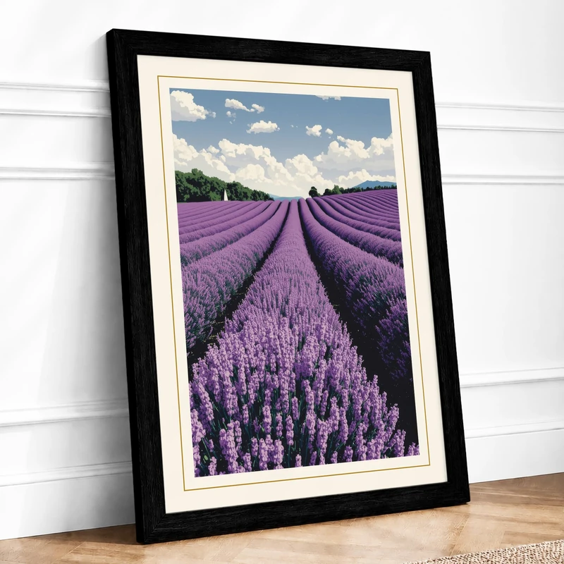 Lavender Fields Botanical Framed Wall Art Print A1 (84.1×59.4cm) Black, Wall Decor for Living Room, Bedroom, Office & Home, Ready to Hang, Art Gift - Image 1