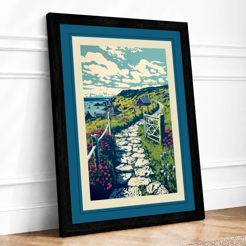 Countryside Path Vintage Framed Wall Art Print A1 Black