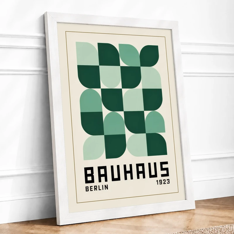 Bauhaus Berlin Grid Geometric Framed Wall Art Print A1 (84.1×59.4cm) White, Wall Decor for Living Room, Bedroom, Office & Home, Ready to Hang, Art Gift - Image 1