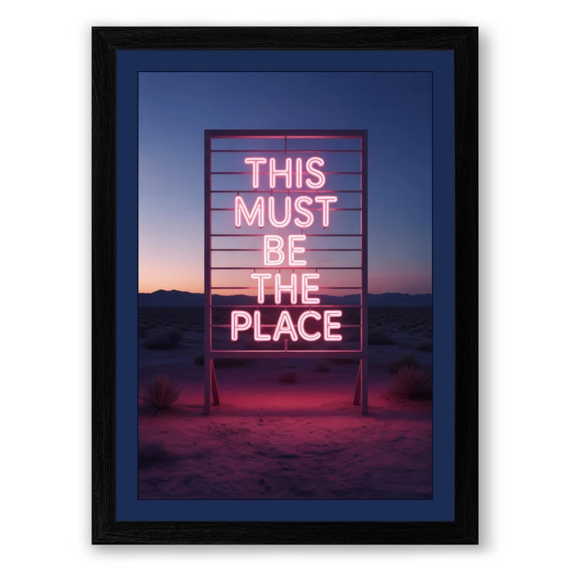 Neon Sign at Dusk Modern Framed Wall Art Print A1 (84.1×59.4cm) Black, Wall Decor for Living Room, Bedroom, Office & Home, Ready to Hang, Art Gift