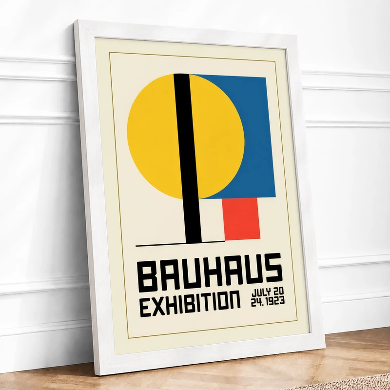 Bauhaus Exhibition Geometric Framed Wall Art Print A1 (84.1×59.4cm) White, Wall Decor for Living Room, Bedroom, Office & Home, Ready to Hang, Art Gift - Image 1