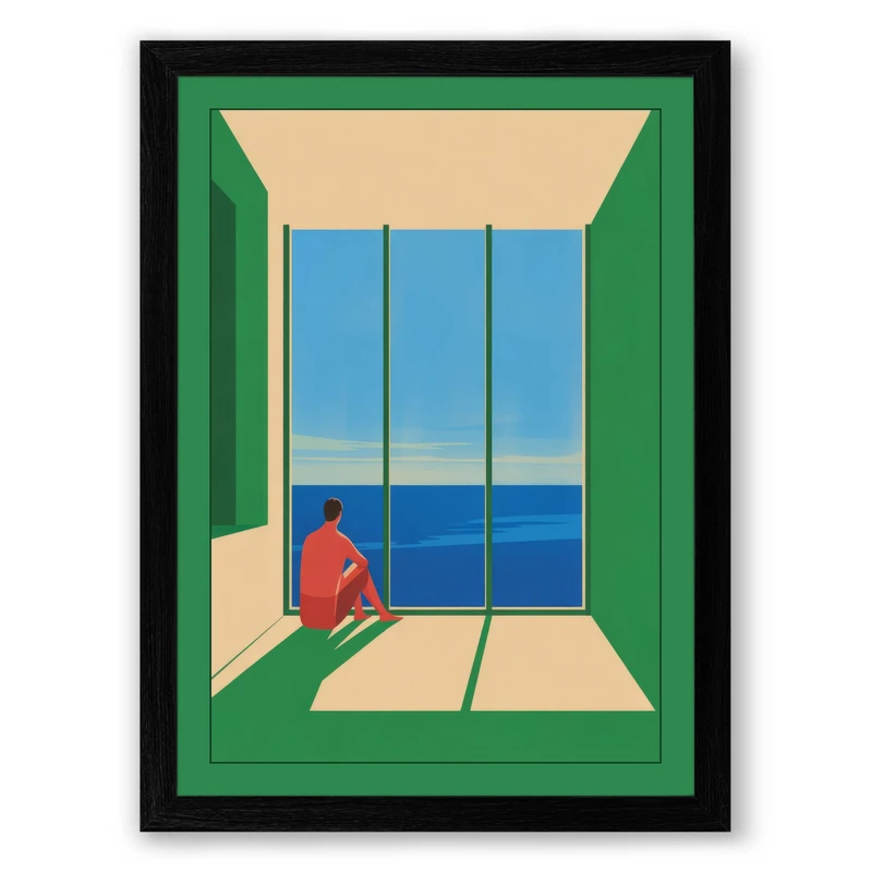 Window to the Sea Minimalist Framed Wall Art Print A1 (84.1×59.4cm) Black, Wall Decor for Living Room, Bedroom, Office & Home, Ready to Hang, Art Gift - Image 1