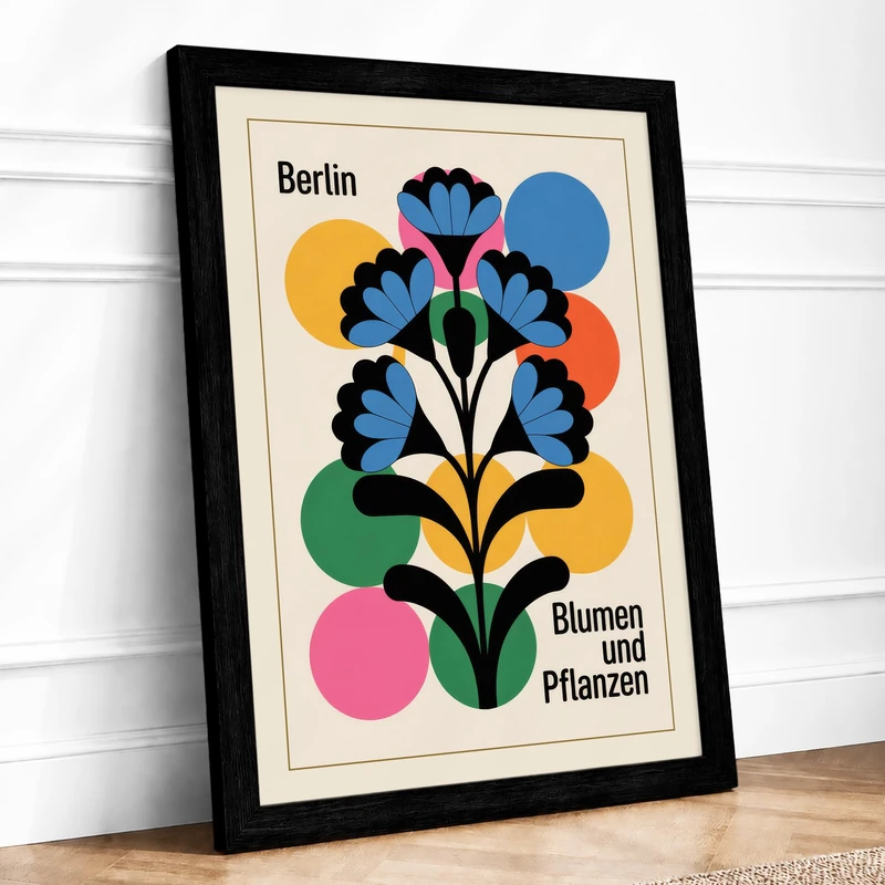 Berlin Blumen Exhibition Mid-Century Framed Wall Art Print A1 (84.1×59.4cm) Black, Wall Decor for Living Room, Bedroom, Office & Home, Ready to Hang, Art Gift