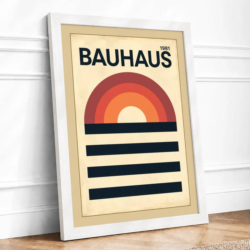 Bauhaus Order Geometric Framed Wall Art Print A1 (84.1×59.4cm) White, Wall Decor for Living Room, Bedroom, Office & Home, Ready to Hang, Art Gift