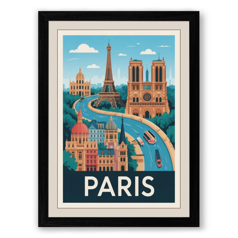 Postcard from Paris Vintage Framed Wall Art Print A1 (84.1×59.4cm) Black, Wall Decor for Living Room, Bedroom, Office & Home, Ready to Hang, Art Gift