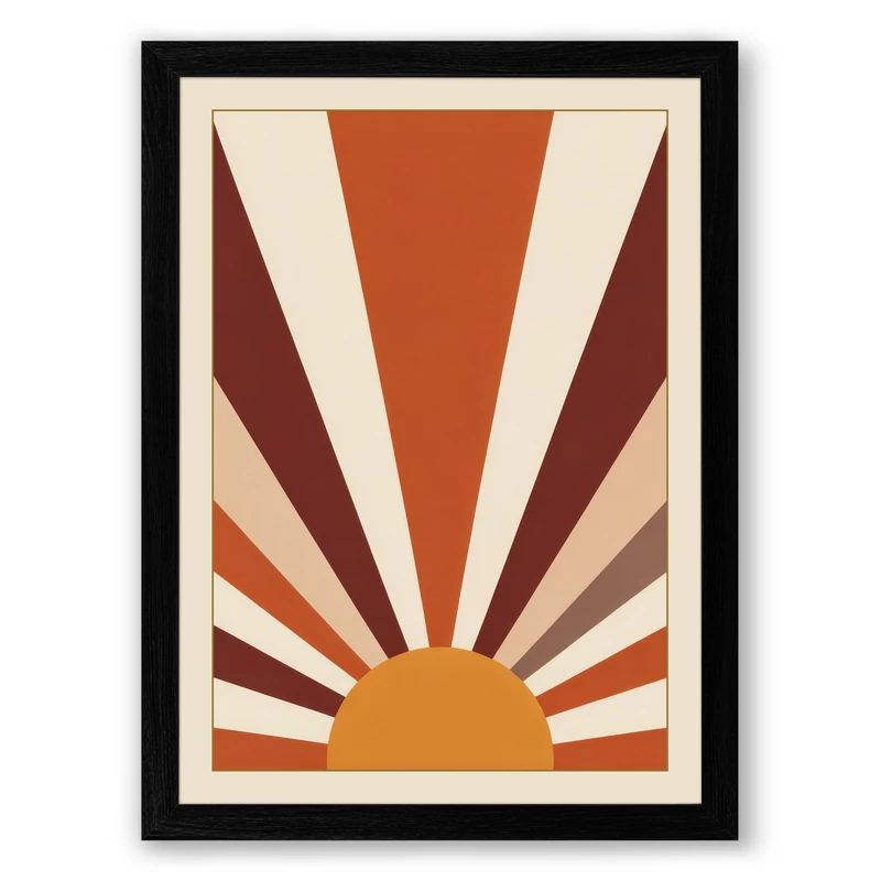 Sun Rays Rising Retro Framed Wall Art Print A1 (84.1×59.4cm) Black, Wall Decor for Living Room, Bedroom, Office & Home, Ready to Hang, Art Gift - Image 1