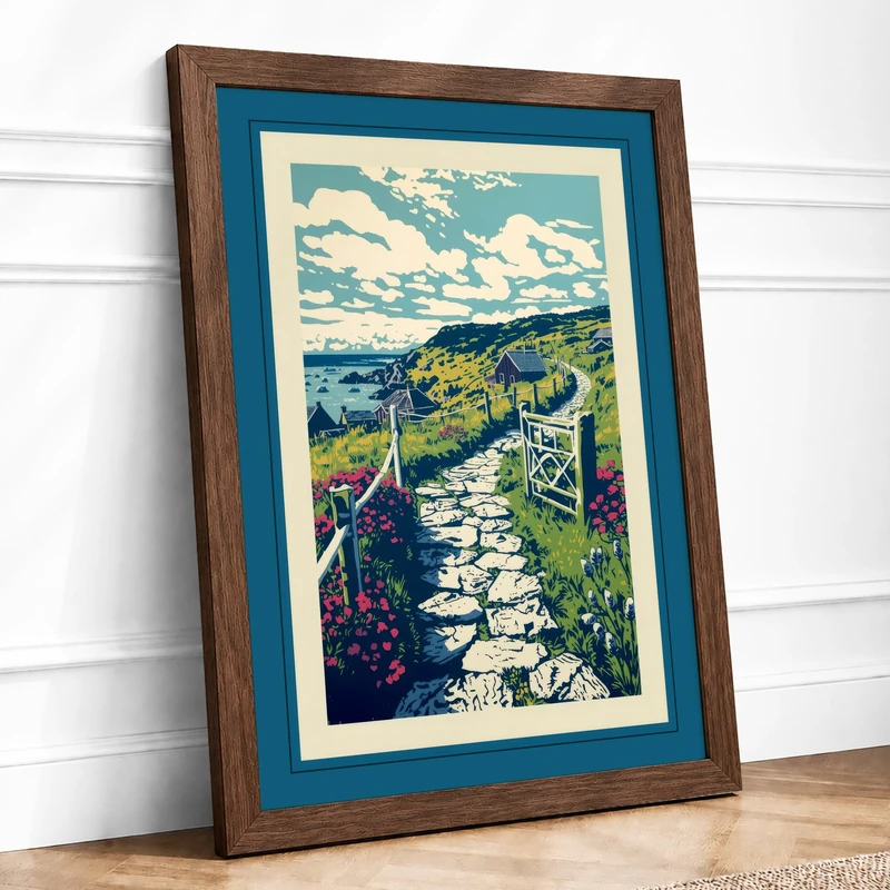 Countryside Path Vintage Framed Wall Art Print A1 Walnut