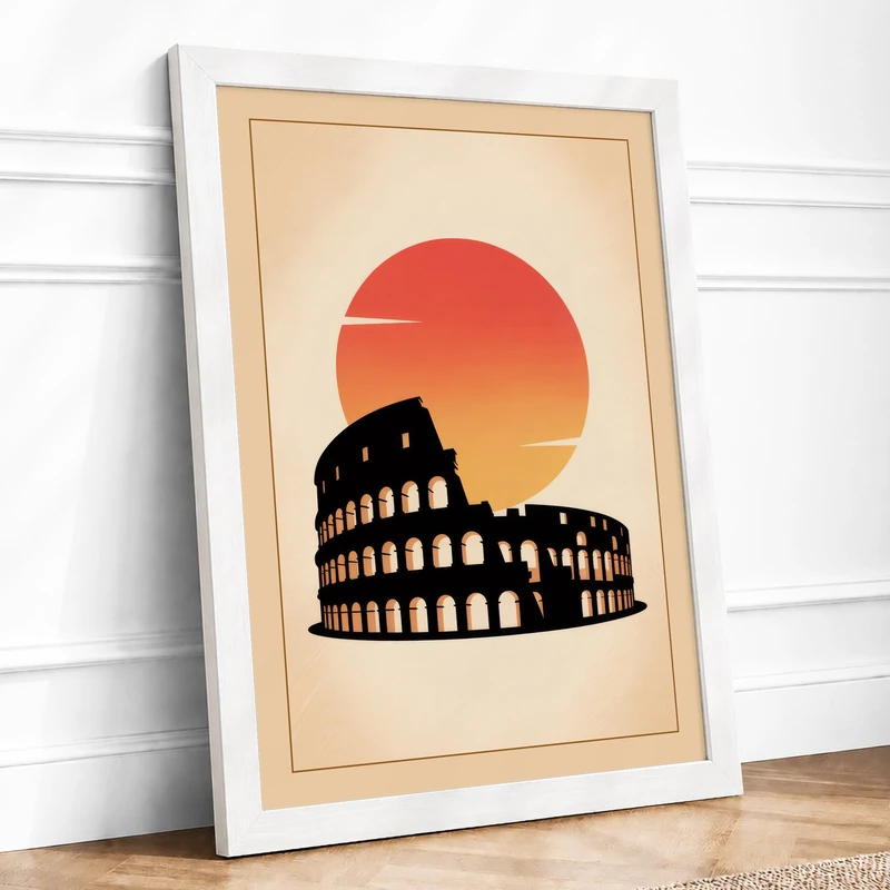 Colosseum at Sunset Vintage Framed Wall Art Print A1 (84.1×59.4cm) White, Wall Decor for Living Room, Bedroom, Office & Home, Ready to Hang, Art Gift - Image 1