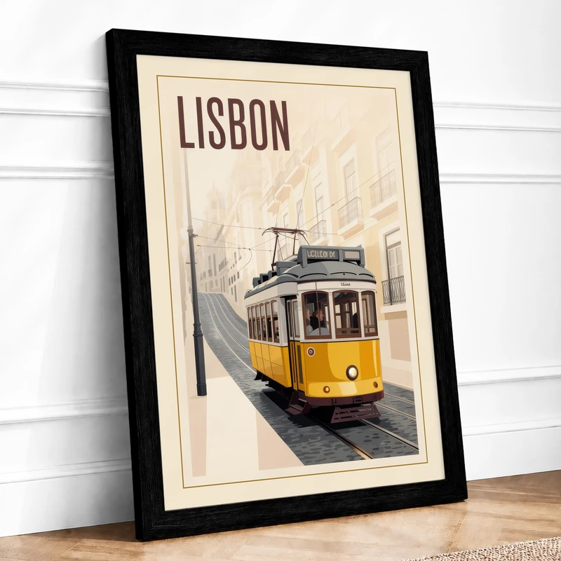Postcard from Lisbon Vintage Framed Wall Art Print A1 (84.1×59.4cm) Black, Wall Decor for Living Room, Bedroom, Office & Home, Ready to Hang, Art Gift - Image 1
