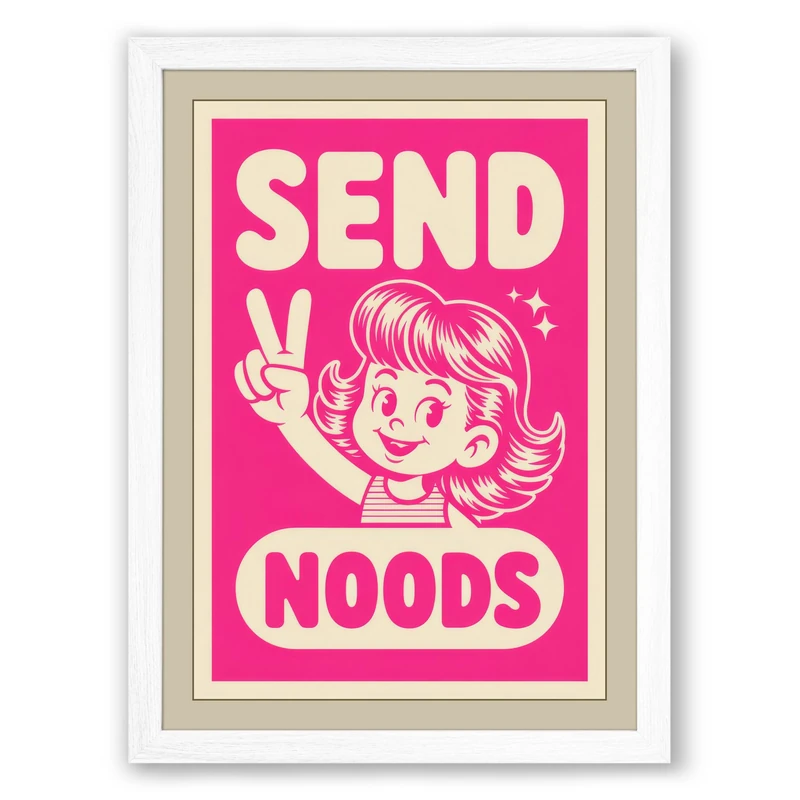 Send Noods Retro Framed Wall Art Print A1 (84.1×59.4cm) White, Wall Decor for Living Room, Bedroom, Office & Home, Ready to Hang, Art Gift - Image 1